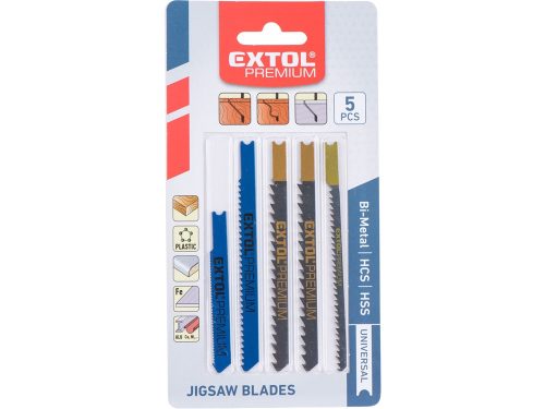 EXTOL PREMIUM dekopírlap, 5db különböző típus, univerzális befogás, HSS, HCS; Bimetál