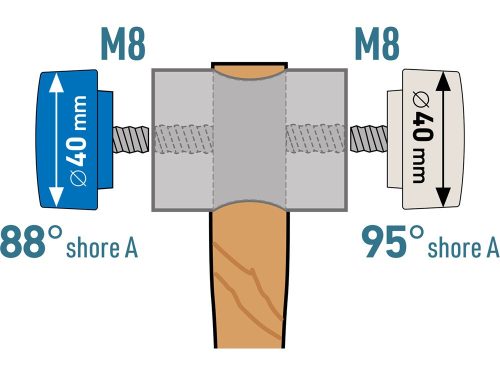 EXTOL PREMIUM  gumikalapács (illesztő kalapács) fa nyéllel, cserélhető gumi fejek; 40 mm, 32 cm