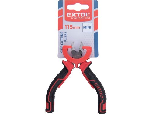 EXTOL PREMIUM  oldalcsípő fogó, mini; 115 mm, kétszínű műanyag nyél, rugós