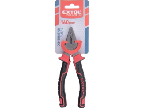EXTOL PREMIUM  kombinált fogó, 160mm, duál  vörös/fekete, TPR nyél, akasztós szerszámtartó