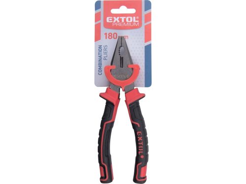 EXTOL PREMIUM  kombinált fogó, 180mm, duál  vörös/fekete, TPR nyél, akasztós szerszámtartó