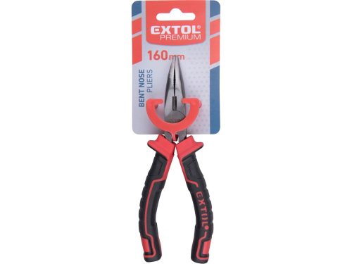 EXTOL PREMIUM  hajlított csőrű rádiós fogó; 160mm, duál  vörös/fekete, TPR nyél, akasztós szerszámtartó