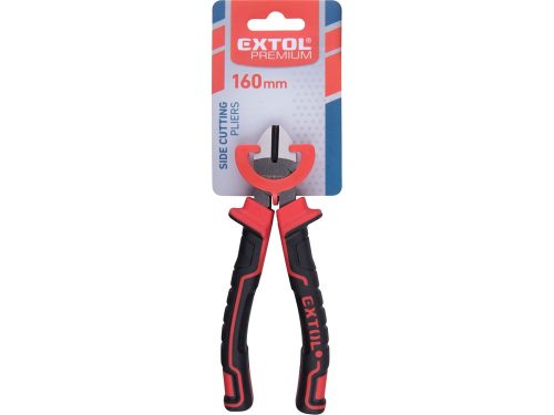 EXTOL PREMIUM  oldalcsípő fogó, 160mm, duál  vörös/fekete, TPR nyél, akasztós szerszámtartó