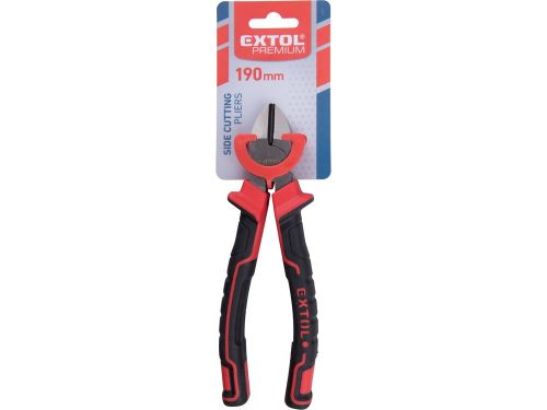 EXTOL PREMIUM  oldalcsípő fogó, 190mm, duál  vörös/fekete, TPR nyél, akasztós szerszámtartó