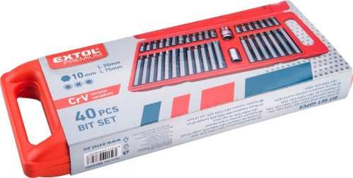 EXTOL PREMIUM bit klt. 40 db HEX-TORX-XZN, 10mm, adapter 3/8" és 1/2", CrV, műanyag dobozban