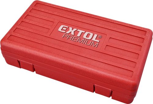 EXTOL PREMIUM BIT és dugókulcs klt. 35 db TORX, 1/4"+8mm+10mm+12mm BIT-ek, 1/4"+3/8" dugófejek, adapterek C.V. acél, műanyag dobozban