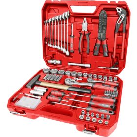   EXTOL PREMIUM  szerszám és dugókulcs klt.,100db; 1/4", és 1/2" racs.kar (45 fog), cs-v kulcs, csavarhúzó, fogók