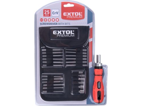 EXTOL PREMIUM racsnis csavarhúzó-dugókulcs klt., 25 db,  Cr.V. acél