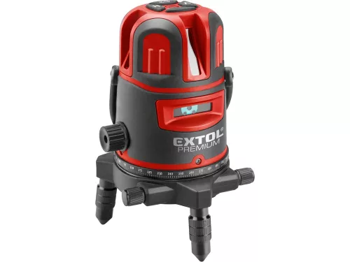 EXTOL PREMIUM  automatikus lézeres vízszintező, ZÖLD, 1H4V6D (1 horizontális+ 4 vertikális+ 6 pont) pontosság:0,3 mm/1m, 5/8"