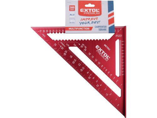 EXTOL PREMIUM asztalos derékszög, 300 mm, ALU, lézer gravírozott, mm beosztás, 0-90° ferde beosztás