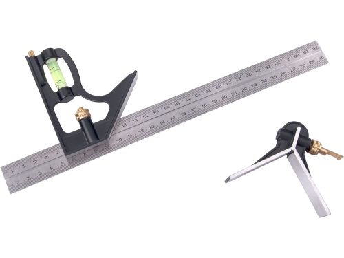 EXTOL PREMIUM asztalos kombinált derékszög/vízmérték/vonalzó, többfunkciós, 300 mm, ALU/Inox, mm beosztás, 0°-45°-90° beosztás