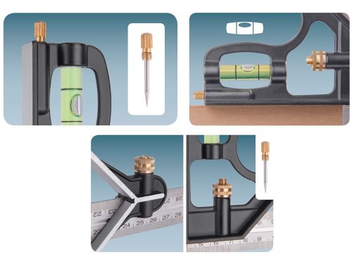 EXTOL PREMIUM asztalos kombinált derékszög/vízmérték/vonalzó, többfunkciós, 300 mm, ALU/Inox, mm beosztás, 0°-45°-90° beosztás