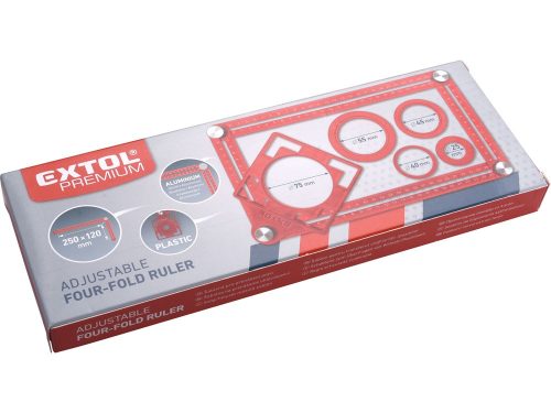 EXTOL PREMIUM  négyoldalú vonalzó (szögmásoló, szögsablon), 250×120 mm, ALU