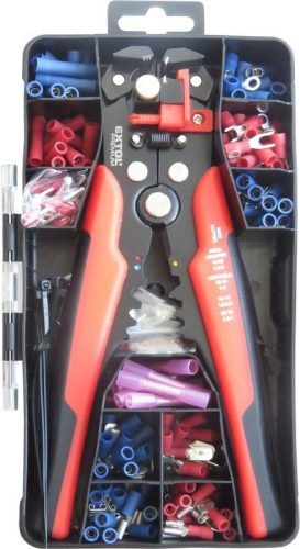 EXTOL PREMIUM  vezeték csupaszító (blankoló) és krimpelő fogó klt., 231 db, automata: 0,2-6 mm2, 205mm, CR12MoV