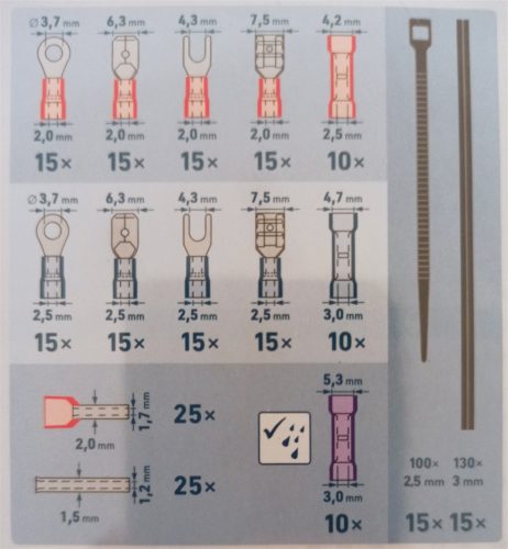 EXTOL PREMIUM  vezeték csupaszító (blankoló) és krimpelő fogó klt., 231 db, automata: 0,2-6 mm2, 205mm, CR12MoV