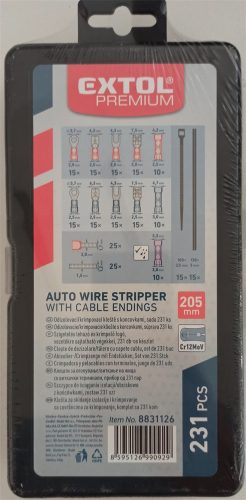 EXTOL PREMIUM  vezeték csupaszító (blankoló) és krimpelő fogó klt., 231 db, automata: 0,2-6 mm2, 205mm, CR12MoV