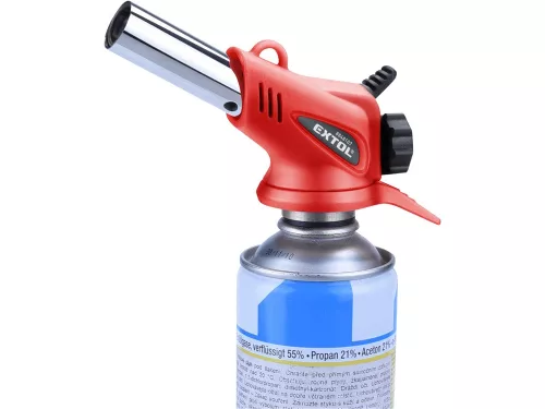 EXTOL PREMIUM  gázlámpa mini forrasztáshoz, piezó gyújtásssal, előmelegítés, 1300°C, 1100kW,  7/16"