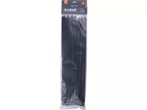 EXTOL PREMIUM kábelkötegelő 7,6×380mm 50db, fekete nylon; UV-, sav- és lúgálló
