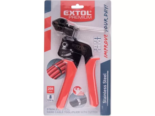 EXTOL PREMIUM kábelkötegelő fogó; rozsdamentes kábelkötegelőhöz, 208mm, műanyag nyél