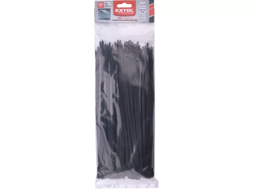 EXTOL PREMIUM kábelkötegelő 4,6×280mm 100db, EXTRA, fekete nylon; UV-, sav- és lúgálló