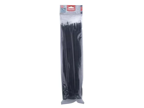 EXTOL PREMIUM kábelkötegelő 7,6×370mm 50db, EXTRA, fekete nylon; UV-, sav- és lúgálló