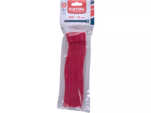 EXTOL PREMIUM kábelkötegelő 12,0×200mm 30db, tépőzáras, többször használható (oldható), piros, nylon