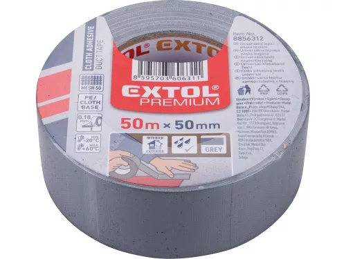 EXTOL PREMIUM ragasztószalag textiles, szürke, 50mm×50m (hobby szalag / duckt tape)
