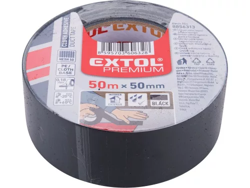 EXTOL PREMIUM ragasztószalag textiles, fekete, 50mm×50m (hobby szalag / duckt tape)