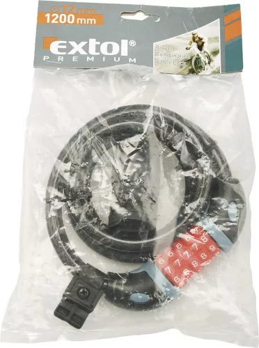 EXTOL PREMIUM kerékpárzár, spirál, 12×1200mm, számzáras, műanyag tartóval