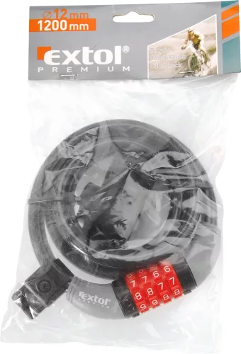EXTOL PREMIUM kerékpárzár, spirál, 12×1200mm, számzáras, műanyag tartóval