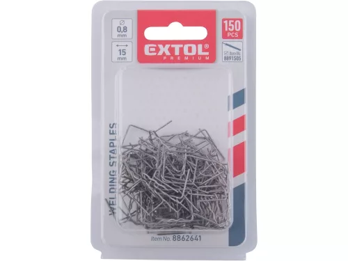 EXTOL PREMIUM kapocs, kis hullám, 0,8 mm, szélesség: 15 mm, hossz.: 30 mm, 150 db, 8891505 akkus műanyag hegesztőhőz