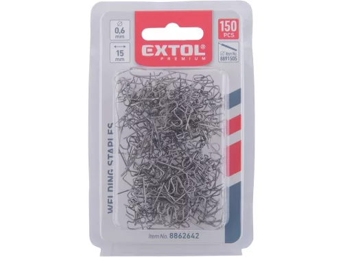 EXTOL PREMIUM kapocs, nagy hullám, 0,6 mm, szélesség: 15 mm, hossz.: 30 mm, 150 db, 8891505 akkus műanyag hegesztőhőz