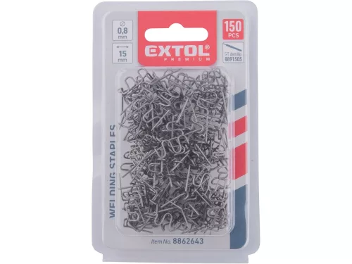 EXTOL PREMIUM kapocs, nagy hullám, 0,8 mm, szélesség: 15 mm, hossz.: 30 mm, 150 db, 8891505 akkus műanyag hegesztőhőz