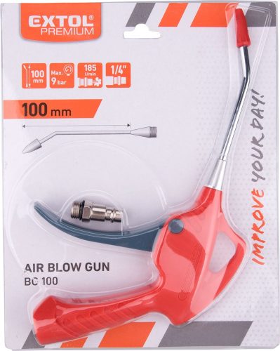 EXTOL PREMIUM  lefúvató pisztoly,  1/4" tömlőcsatlakozó, 10 cm hosszú merev csőr, max. 9 Bar