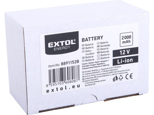 EXTOL ENERGY tartalék akku, 12V, Li-ion, 2000mAh, a 8891152 géphez