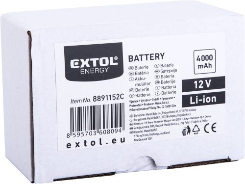 EXTOL ENERGY tartalék akku, 12V, Li-ion, 4000mAh, a 8891152 géphez