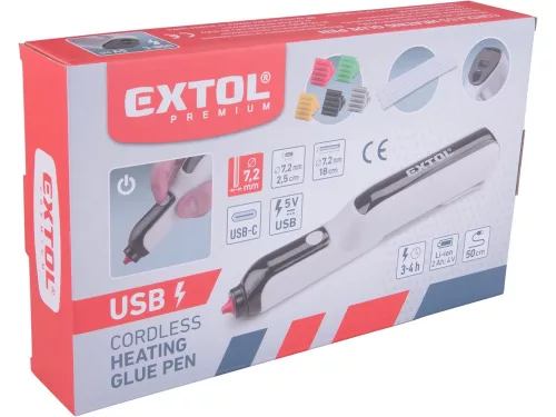 Extol Premium akkus melegragasztó toll, 4V, 2000 mAh Li-ion akku, stift átm: 7,2 mm