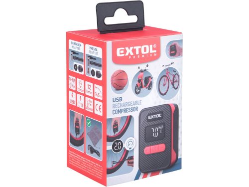 EXTOL PREMIUM akkus légkompresszor 8V, 500 mAh Li-ion akku, max. 10,3 Bar