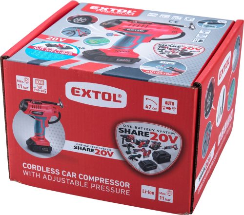 EXTOL PREMIUM akkus légkompresszor, Share20V, 20V, Li-ion, AKKU és TÖLTŐ NÉLKÜL!, akku és töltő külön rendelhető