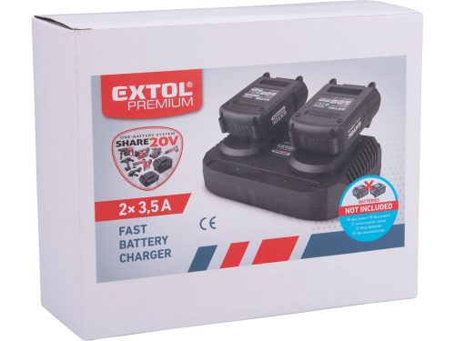 EXTOL PREMIUM akkutöltő, dupla, Share20V 2×3,5A