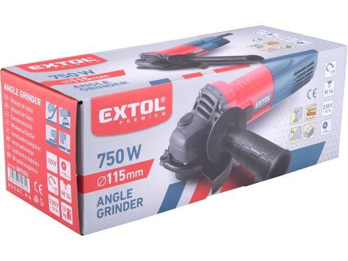 EXTOL PREMIUM   sarokcsiszológép 115 mm, 750 W, keskeny kivitel, páncélozott tekercselés, porvédett csapágy