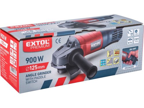 EXTOL PREMIUM   sarokcsiszológép 125mm, 900W, lapát kapcsolóval, papírdoboz