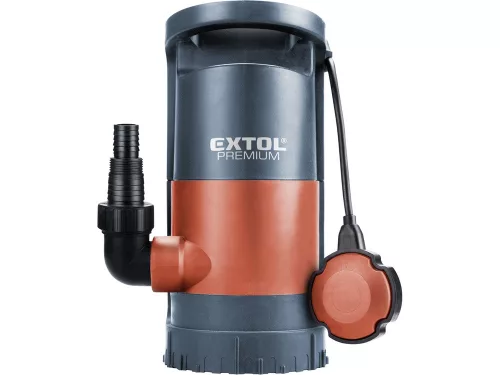 EXTOL PREMIUM   szennyvíz búvárszivattyú, talp magasság 3 méretben állítható, 900 W, szállító teljesítmény: 13m3/h, max. száll. 9 m