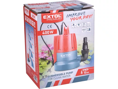 EXTOL PREMIUM   búvárszivattyú tiszta vízhez, szenzoros úszókapcsolóval, 400W, szállító teljesítmény: 8m3/h, max. száll. 7 m