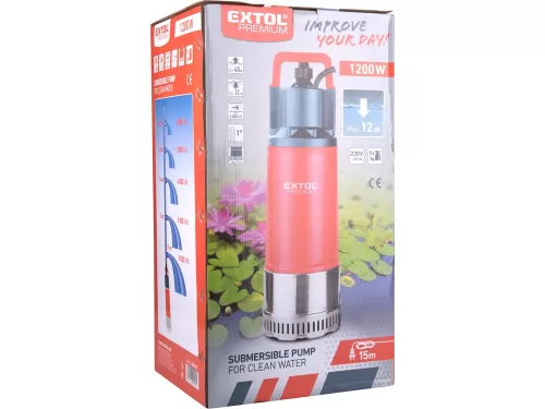 EXTOL PREMIUM   búvárszivattyú tiszta vízhez, nyomás szenzorral, 1200W, szállító teljesítmény: 6m3/h, max. száll. 40 m