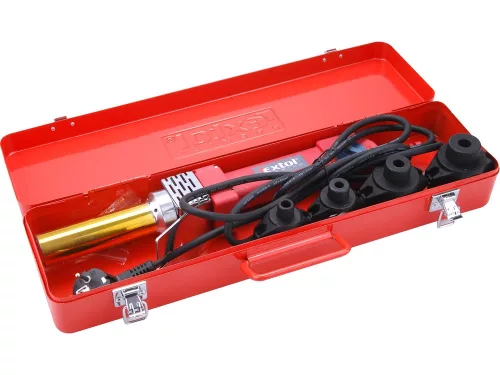EXTOL PREMIUM   műanyagcső hegesztő gép, 1070W, cserélhető fejek:16-20-25-32mm, 240-300°C, pontosság: +/-1°C