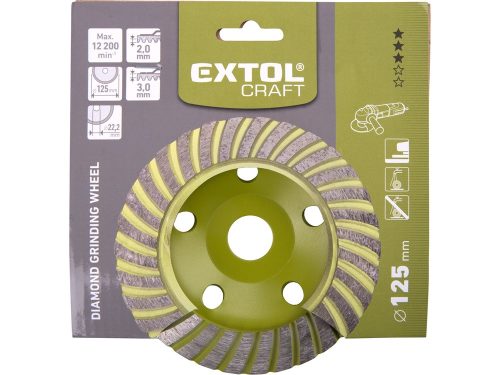 EXTOL CRAFT gyémántcsiszoló korong; 125mm×22,2mm, Turbo/lamellás jellegű