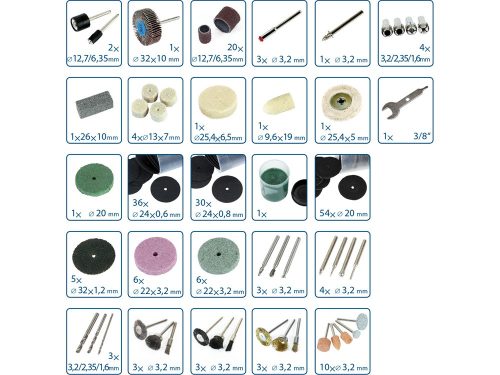 EXTOL CRAFT mini köszörű-, csiszoló- és polírozó klt. 3,2 mm befogás, 208 db