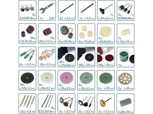 EXTOL CRAFT mini köszörű-, csiszoló- és polírozó klt. 3,2 mm befogás, 276 db