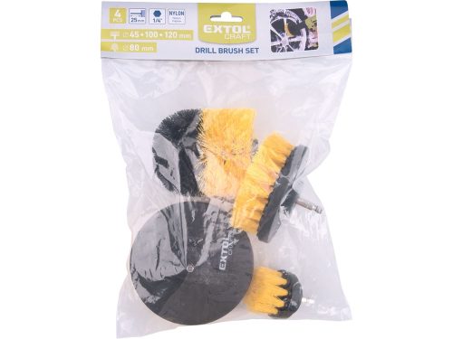 EXTOL CRAFT nylon csiszoló kefe klt. 4 db; 1/4"×25 mm csap, fúrógépbe fogható